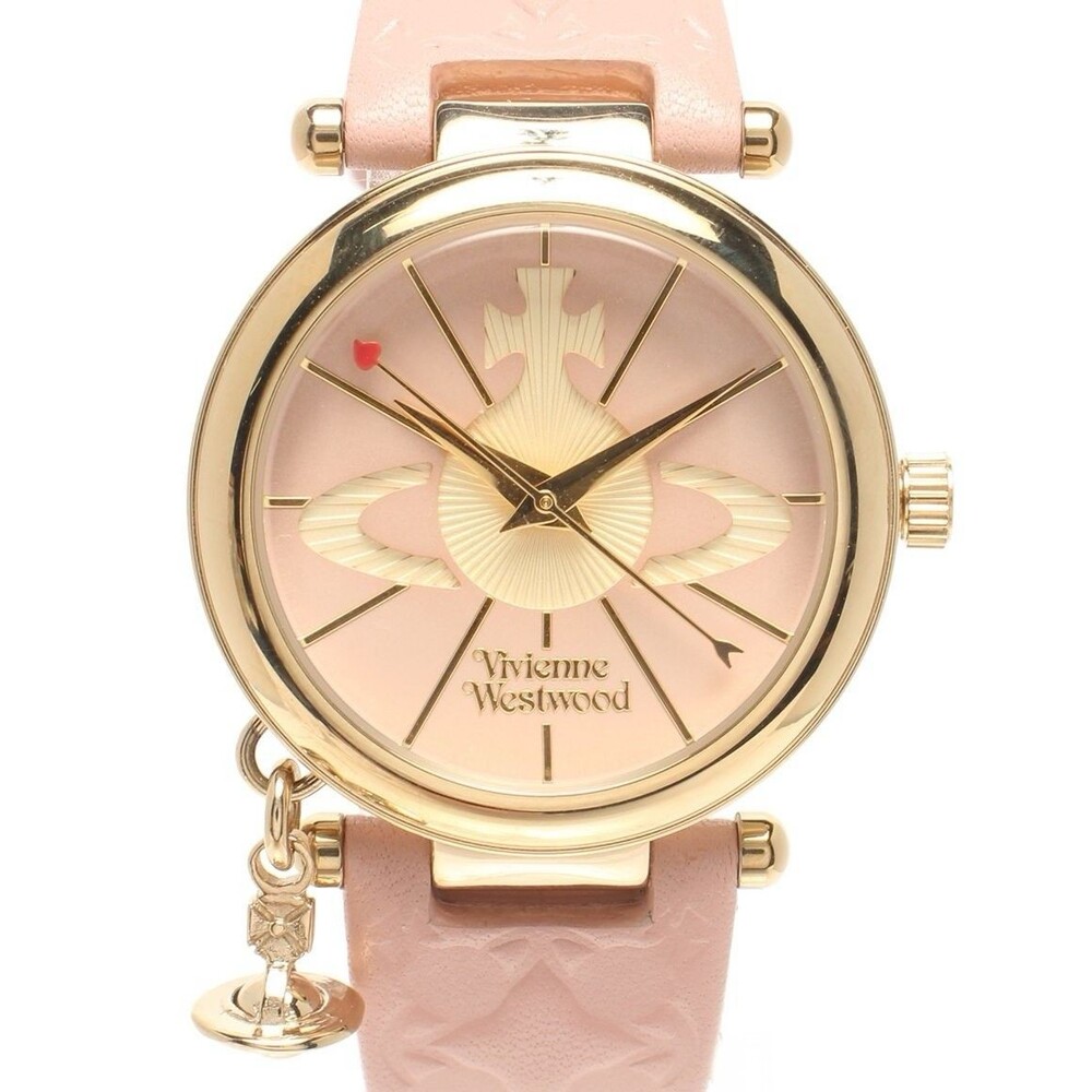 Vivienne Westwood Women's Watch With Box Gold Orb Quartz, Pink Leather Strap